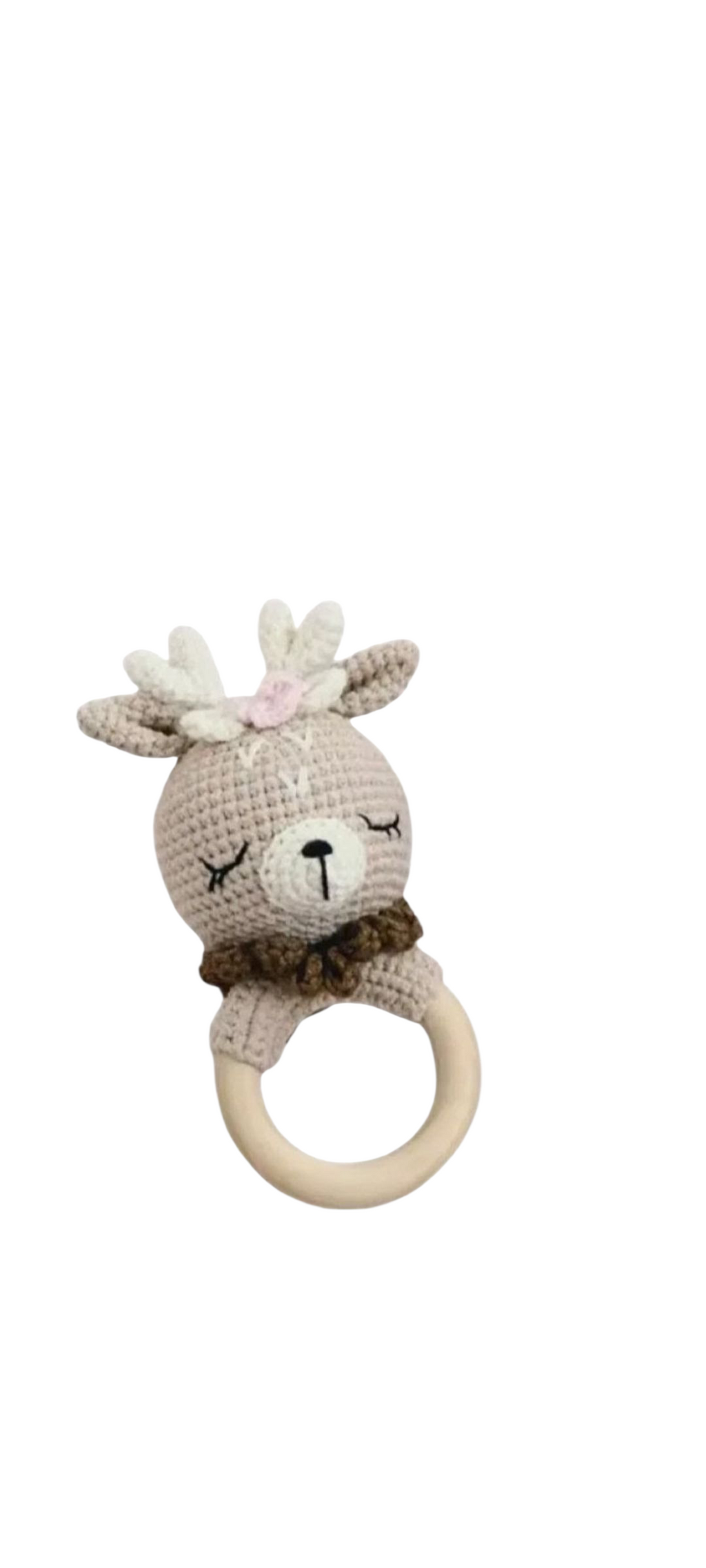 Chupetero Ciervo Bebé – Crochet & Madera Natural