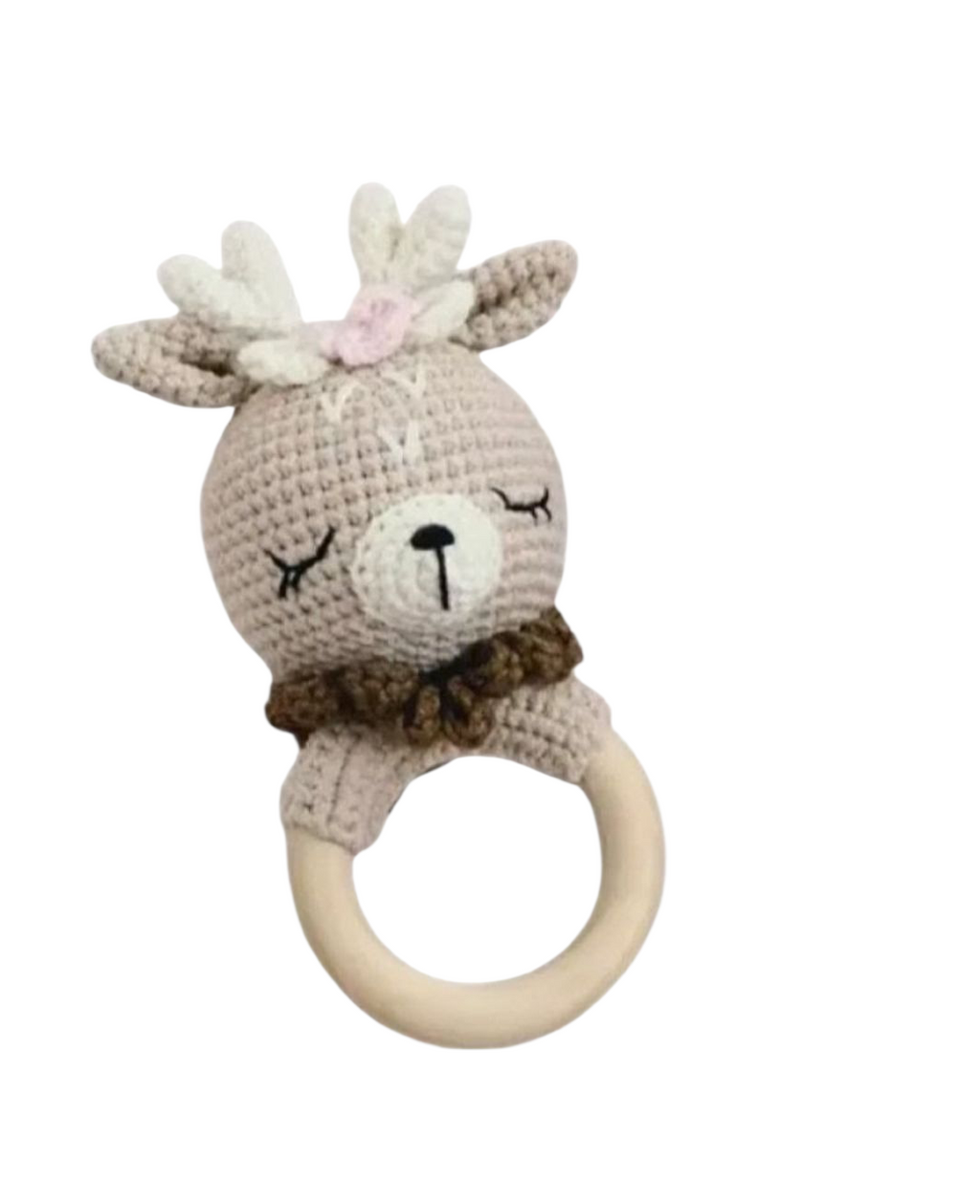 Chupetero Ciervo Bebé – Crochet & Madera Natural